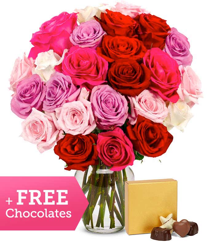 Two Dozen Sweetheart Roses with Free Chocolates