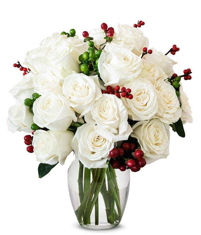 Two Dozen White Christmas Roses