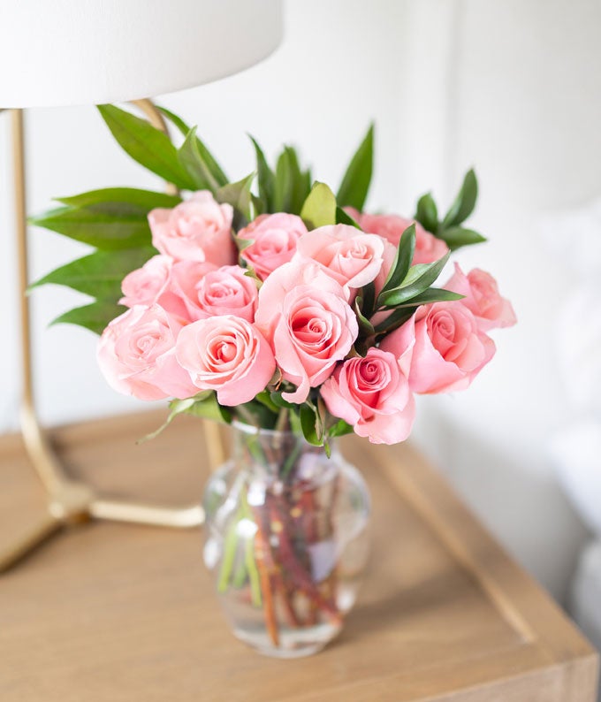 One Dozen Light Pink Roses at From You Flowers