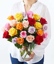 Alternative image 4 for Two dozen rainbow roses for Mother's Day rose delivery
