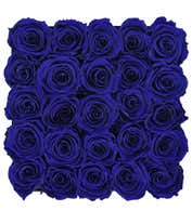 Alternative image 1 for 25 preserved dark blue roses arranged in a black hot box with a blue ribbon.