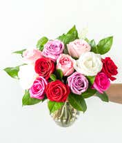 Alternative image 4 for One dozen pink, red, white and purple roses for Mother's Day gift
