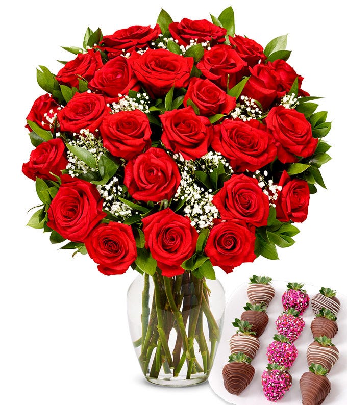 Two Dozen Red Roses with Love Chocolate Covered Strawberries at From ...