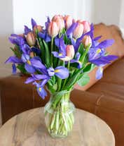Alternative image 2 for Pink tulips delivered with blue iris flowers