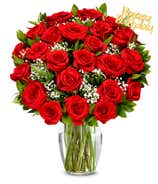 Two Dozen Red Roses with Birthday Pick