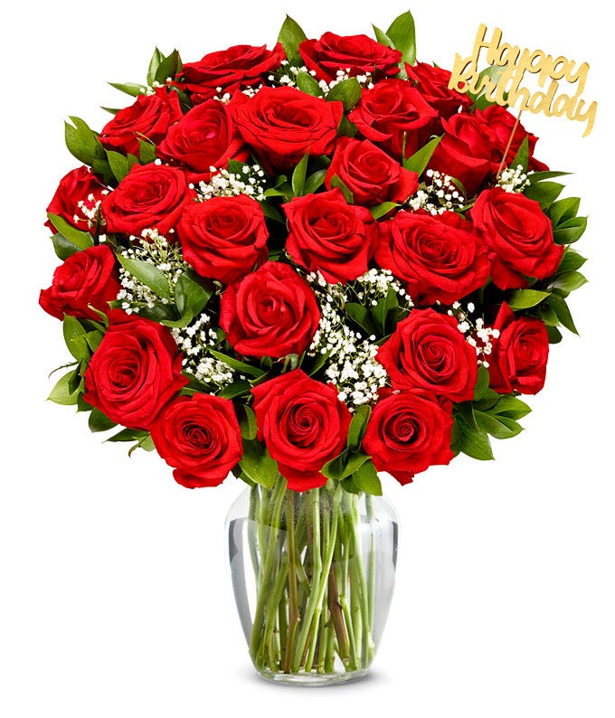 22 Roses Idea Two Dozen Red Roses with Birthday Pick at From You Flowers