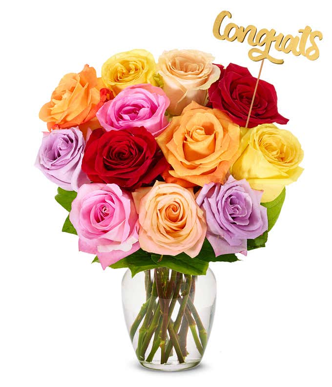 Congrats! One Dozen Rainbow Roses