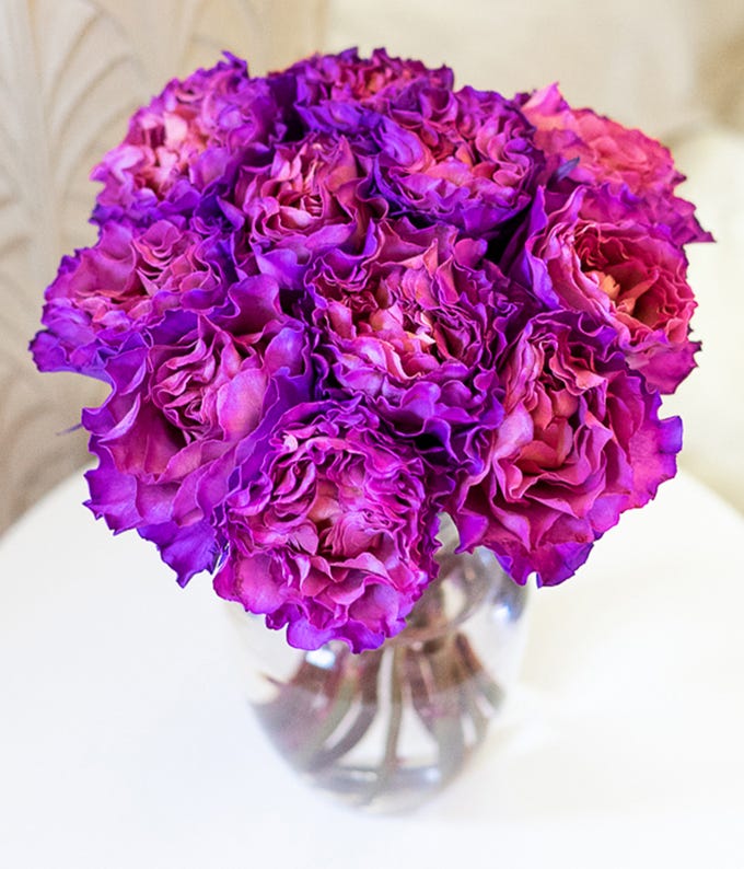 One Dozen Magenta Roses in Clear Glass Vase at From You Flowers