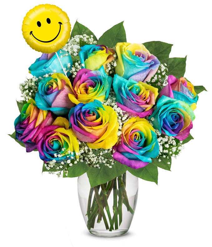 Two Dozen Rainbow Roses with Birthday Berries at From You Flowers