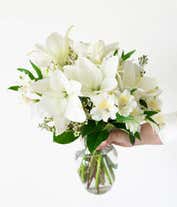 Alternative image 2 for White lilies, white alstroemeria and white wax flowers