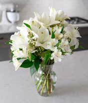 Alternative image 3 for White lilies, white alstroemeria and white wax flowers