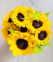 Alternative image 4 for Bouquet of vibrant sunflowers arranged in a clear glass vase.