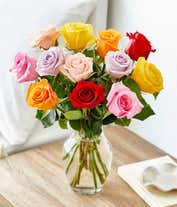 Alternative image 2 for One Dozen Rainbow Roses with White Wine