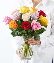 Alternative image 4 for One Dozen Rainbow Roses with White Wine