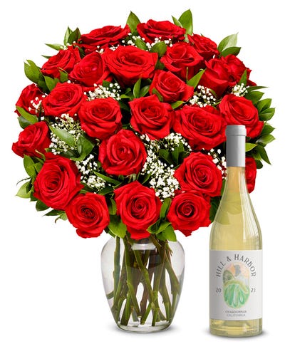 Two Dozen Red Roses with White Wine at From You Flowers