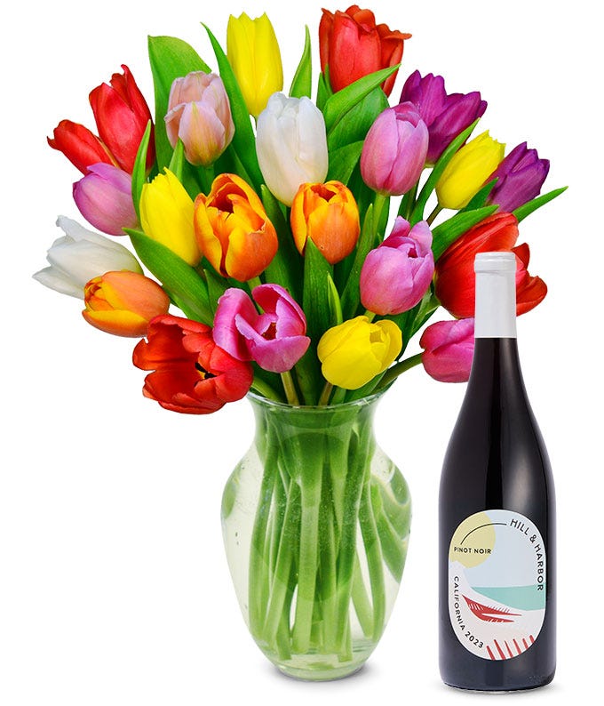 Premium Rainbow Tulip Bouquet with Red Wine at From You Flowers