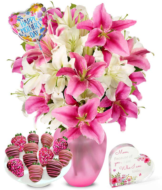 Supreme Pink & White Lilies Bundle for Mom