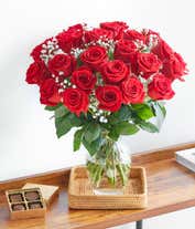 Alternative image 3 for Two dozen red Valentine's roses delivered with chocolates