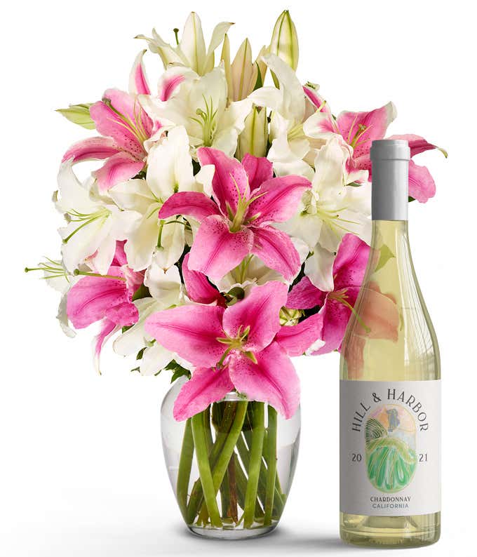 Pink and White Lilies with White Wine