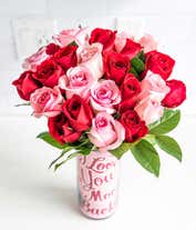 Alternative image 1 for Unique Valentine's gift with two dozen pink & red roses delivered  with teddy bear and chocolates