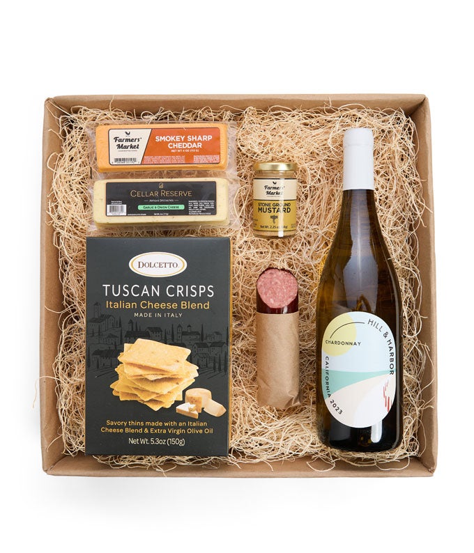 Cheese, Meat & California White Wine Gift Box