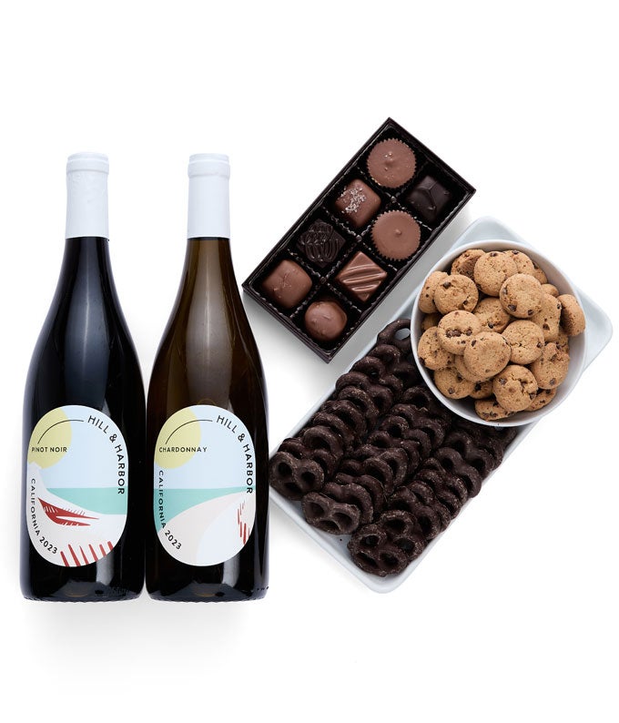 Sweet Treats Chocolate Gift Box with California Red & White Wine