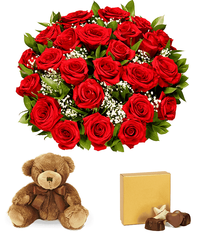 flowers bear and chocolates