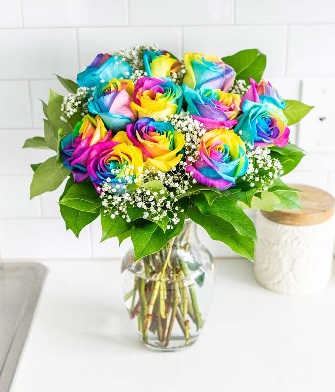 One Dozen Wild Rainbow Roses At From You Flowers | Rainbow Roses