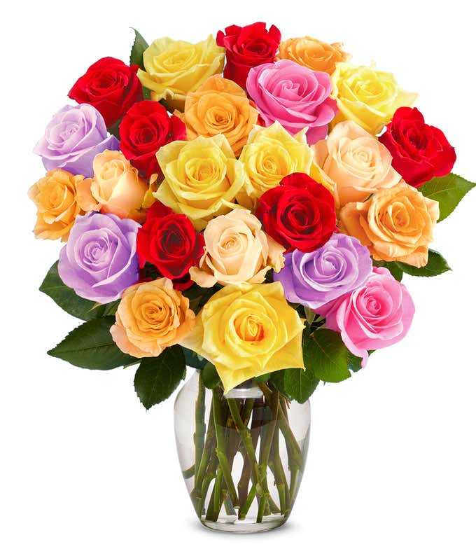 Two Dozen Rainbow Roses for Mom