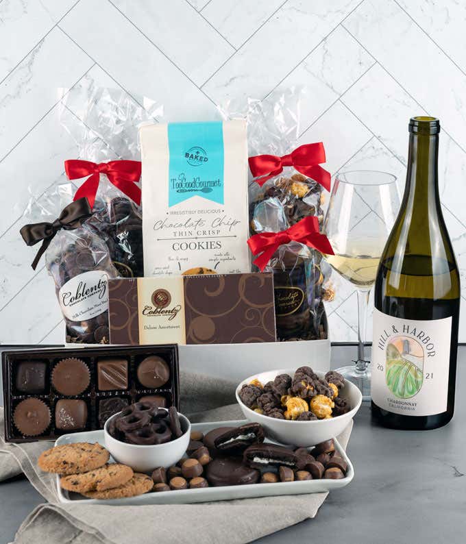 Deluxe White Wine & Sweet Treats Gift Box