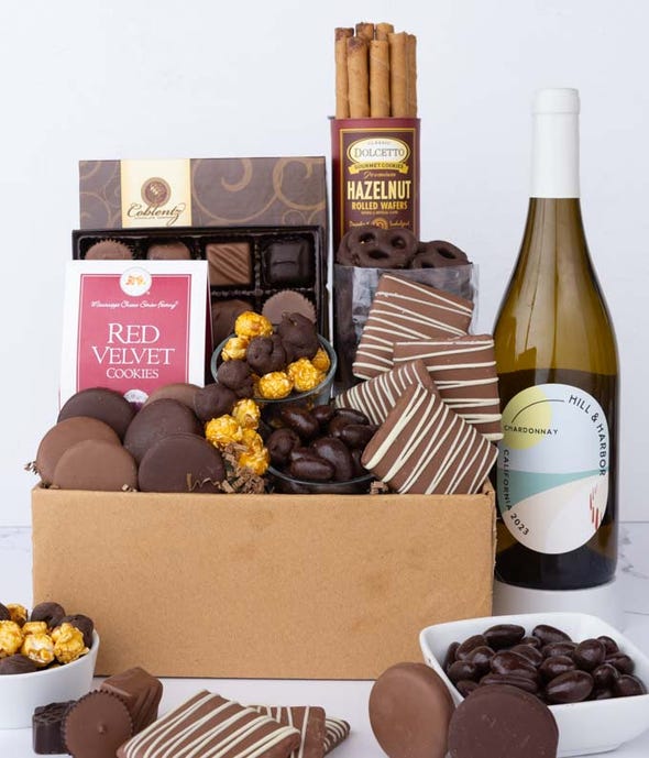Deluxe White Wine & Sweet Treats Gift Box at From You Flowers