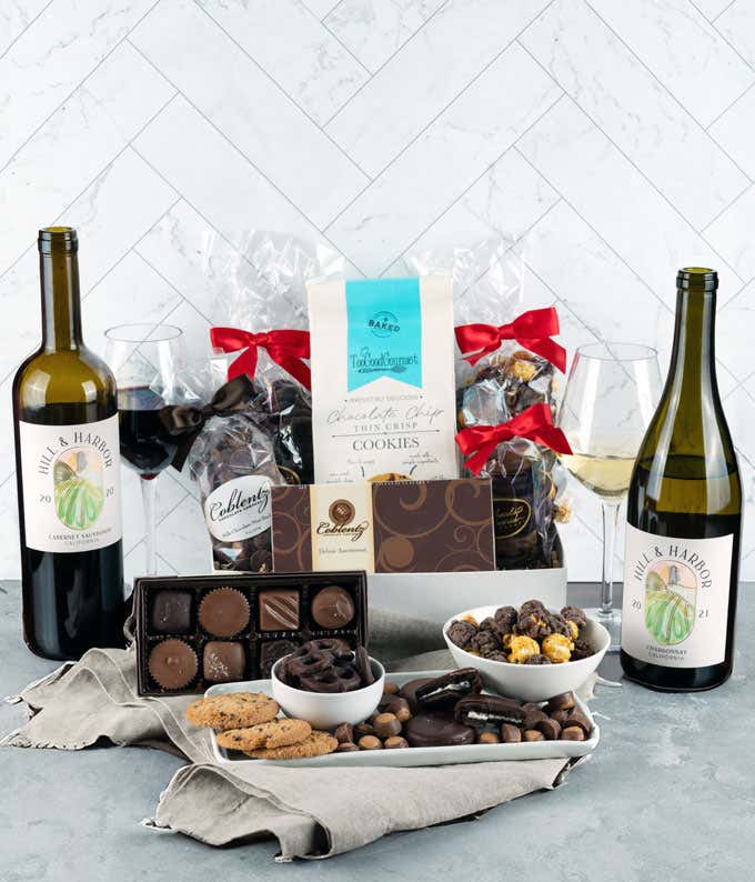 Deluxe Red & White Wine & Sweet Treats Gift Box