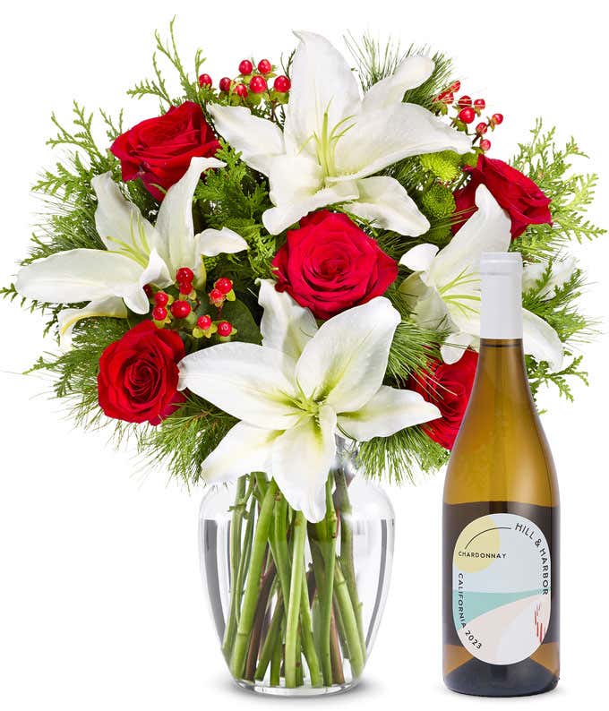 Premium Classic Christmas Lily Bouquet with White Wine