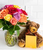 Alternative image 2 for Mixed roses, teddy bear and chocolates