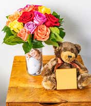 Alternative image 3 for Mixed roses, teddy bear and chocolates