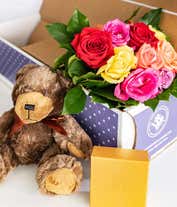 Romantic. Roses, bear, chocolate, wine & champagne. Louis Vuitton
