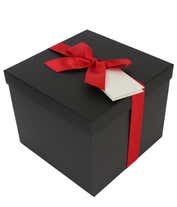Alternative image 3 for Arrangement of vibrant red roses in a round black box, adorned with a red satin ribbon tied into a bow.