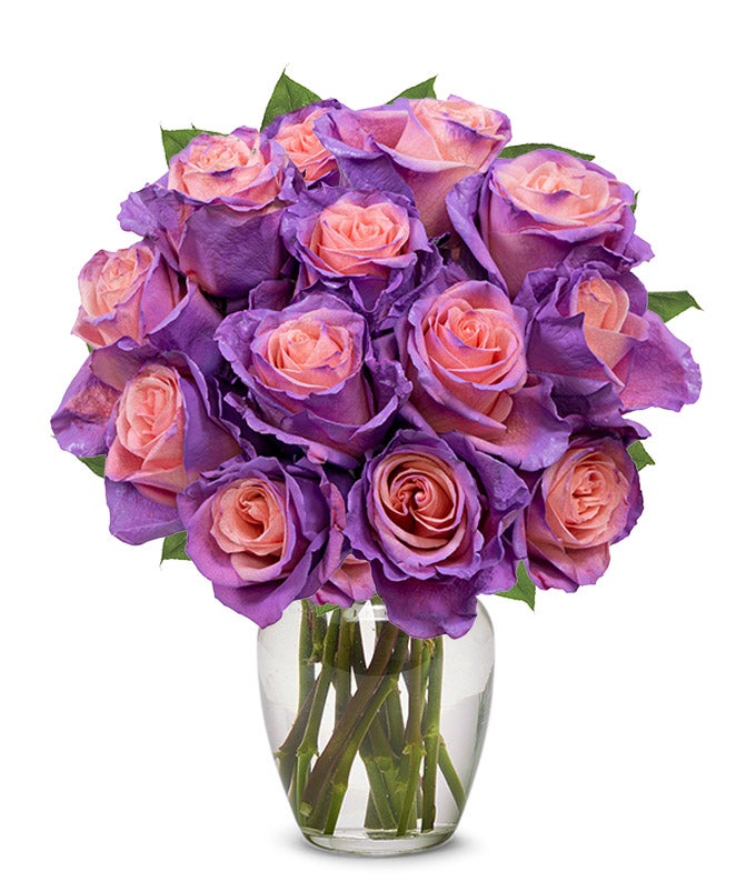 Lavender 1/2 Dozen Glitter Roses Love w / Vase in Rowland Heights