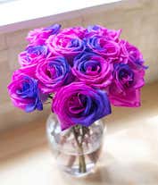 Alternative image 1 for One dozen galaxy dyed roses with optional clear vase.