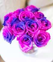 Alternative image 2 for One dozen galaxy dyed roses with optional clear vase.