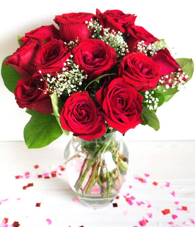 One Dozen Red Roses with Vase
