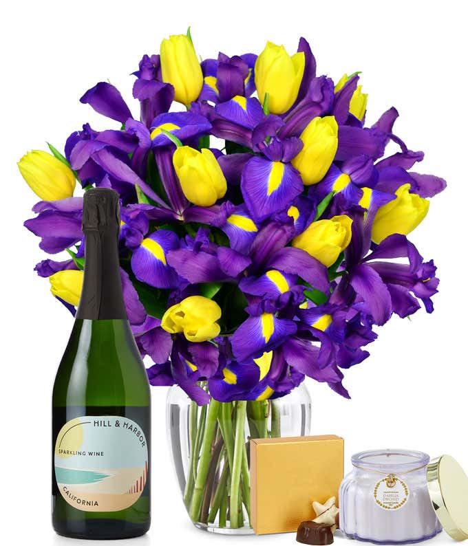 Sunny Tulip and Iris Bouquet Bundle for Mom