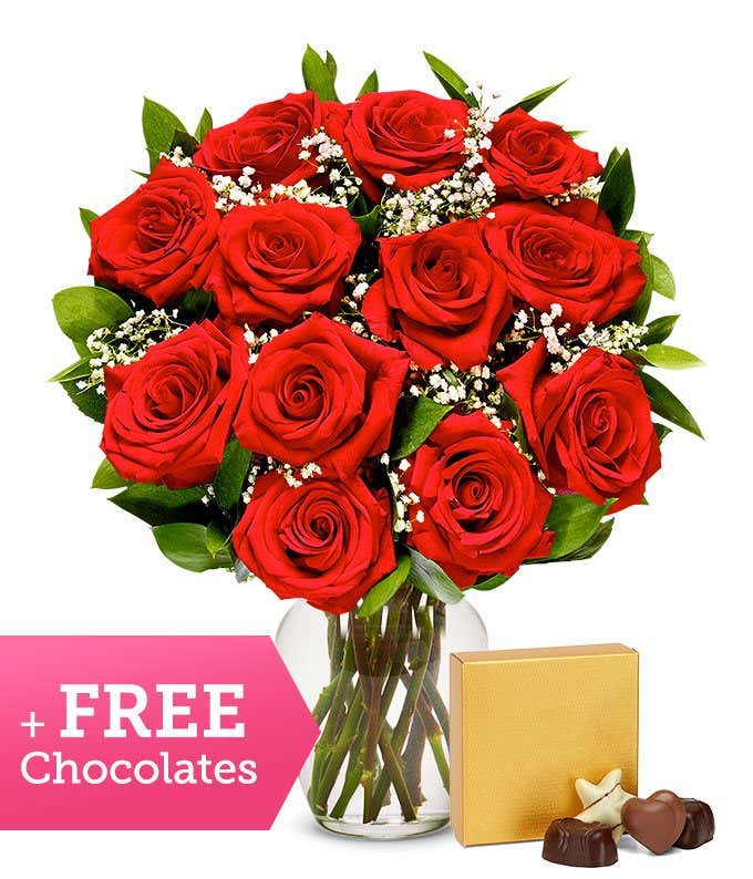 Premium Red Roses with Free Chocolates