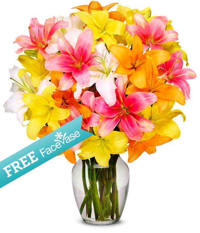 Free Facevase with Beautiful Lillies 