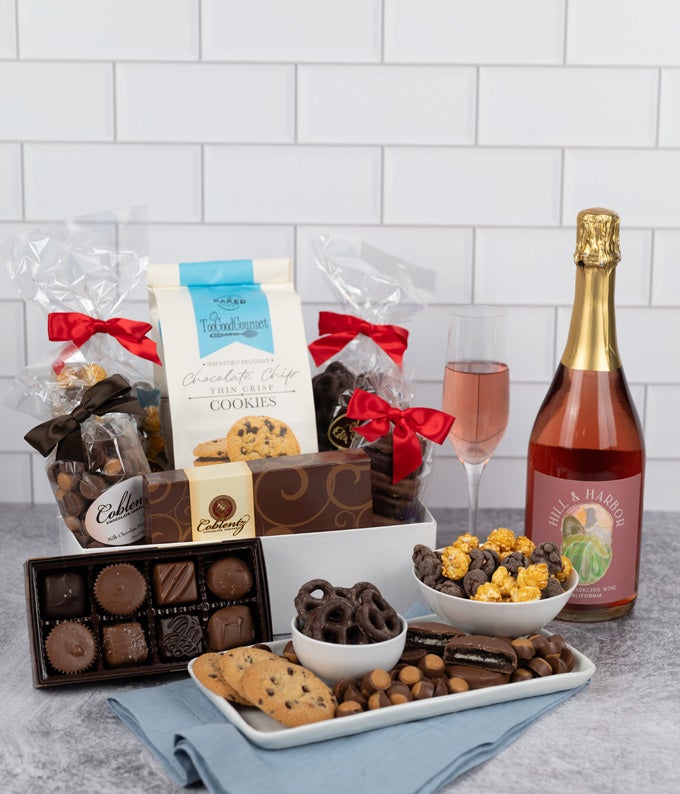 Deluxe Sweet Treats Chocolate Gift Box with California Sparkling Wine