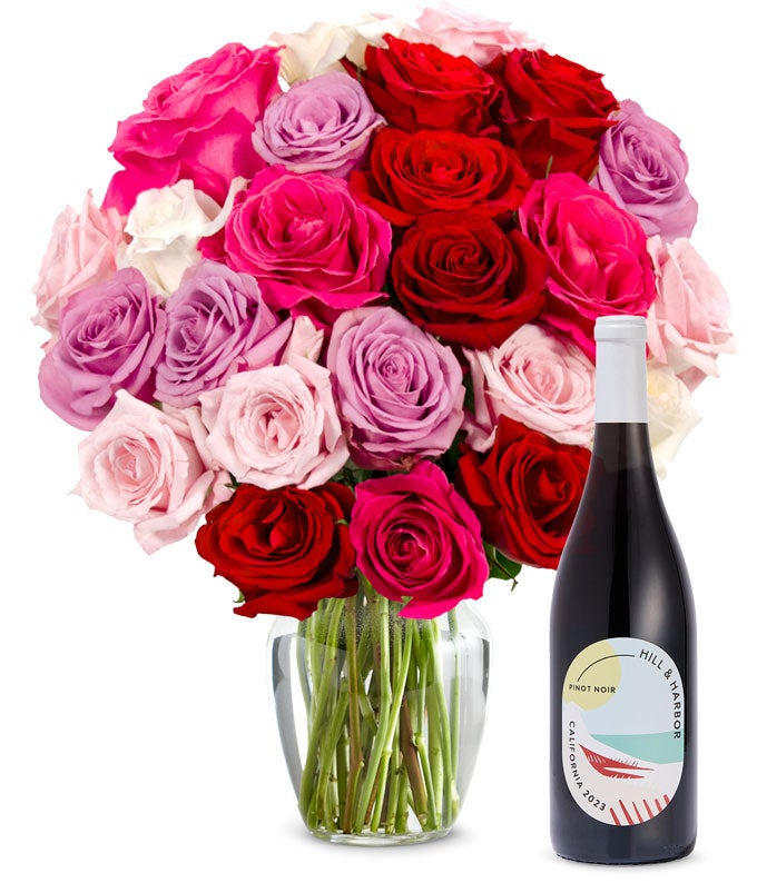 Two Dozen Assorted Sweetheart Roses with Red Wine at From You Flowers