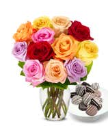 One Dozen Rainbow Roses with Drizzled Oreos