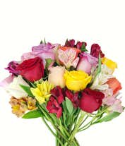 Alternative image 1 for A bouquet of 12 mixed roses and alstroemerias, with an optional vase.