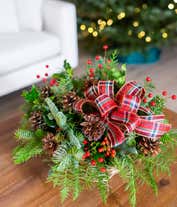 Alternative image 4 for Christmas greens arranged with holly in a basket