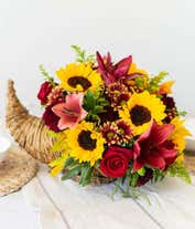 Alternative image 1 for Fall Cornucopia with flowers